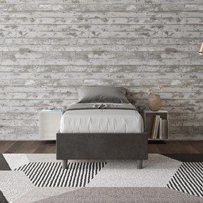 Letto singolo imbottito 80x190 microfibra Azelia senza rete, con rete e contenitore, Grigio / Con Rete