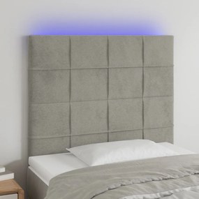 Testiera A Led Grigio Chiaro 100x5x118/128 Cm İn Velluto /
