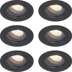 Set di 6 faretti da incasso moderni neri orientabili e inclinabili IP44 - Chuck