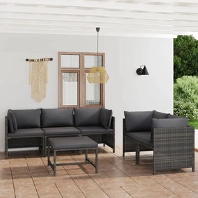 Set divani da giardino 6 pz con cuscini in polyrattan grigio