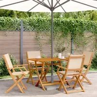 Sedie da Giardino Pieghevoli 4pz Beige Tessuto e Legno Massello 3214583