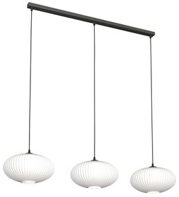 Lampadario 3 Luci Coco In Acciaio Nero Paralume Plissettato Bianco