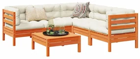 Set divani giardino 6pz con cuscini marrone cera massello pino