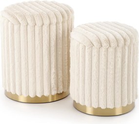 Set 2 Pouf FIDO con contenitore – crema / oro – ø36×44 cm e ø31×38 cm