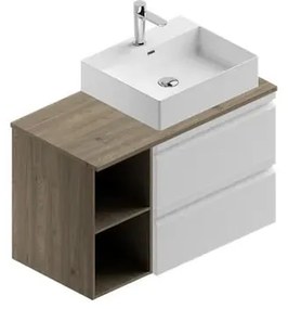 Mobile da bagno sotto lavabo Pull bianco laccato opaco L 90 x H 56 x P 46 cm 2 cassetti, lavabo non incluso