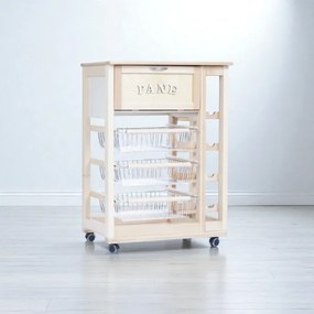 Carrello portafrutta con portapane e portabottiglie Naturale