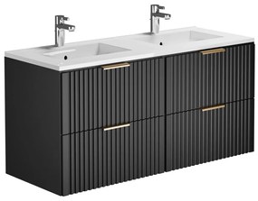 Mobile per bagno sospeso con scanalature e lavabo da incasso 120 cm Nero - ZEVARA