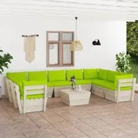 Set Divani da Giardino su Pallet 10 pz con Cuscini Legno Abete cod mxl 45632