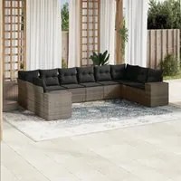 Set Divano da Giardino 10 pz con Cuscini Grigio in Polyrattan 3223069