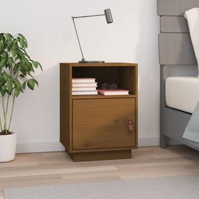 Comodino Marrone Ambrato 40x34x55 Cm İn Legno Massello Di Pino /