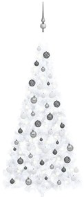 Albero Di Natale A Metà Preilluminato Con Palline Bianco 240 Cm /
