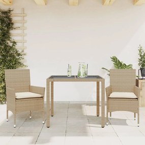 Set Da Pranzo Da Giardino 3 Pz Con Cuscini Polyrattan E Vetro /