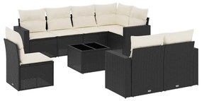 Set divani da giardino 9 pz con cuscini nero in polyrattan