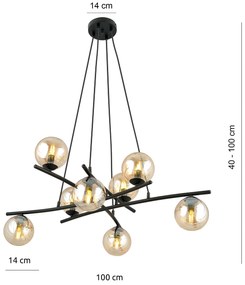 Lampadario Moderno Cadmo Acciaio Nero 8 Luci E14 Ip20