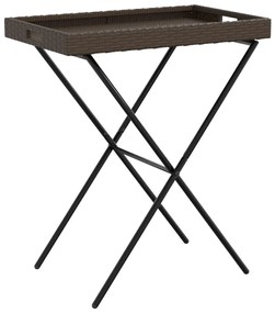 Tavolino vassoio pieghevole marrone 65x40x75 cm in polyrattan