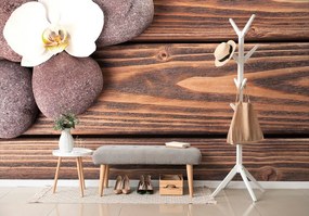 Carta da parati autoadesiva – Pietre wellness su legno