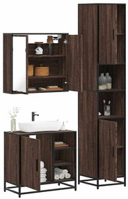 Set Mobili Da Bagno 3 Pz Rovere Marrone İn Legno Multistrato /