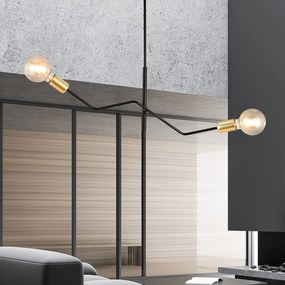 Sospensione Industrial 2 Luci Temi In Acciaio Nero E Oro Bracci Regolabili