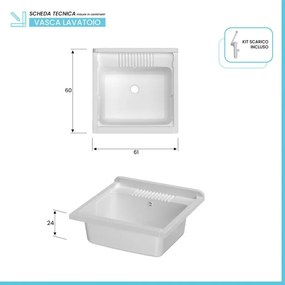 Mobile lavatoio 60x60 cm bianco in kit di montaggio con vasca e asse Ikaro