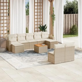 Set divano da giardino 10 pz con cuscini beige in polyrattan