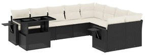 Set divani da giardino 10pz con cuscini in polyrattan nero