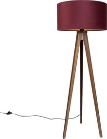 Lampada da terra treppiede in legno di noce con paralume rosso e interno dorato 50cm - Tripod Classic