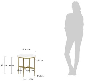 Kave Home - Tavolino Elisenda in vetro bianco e struttura in acciaio finitura oro Ã˜ 50 cm