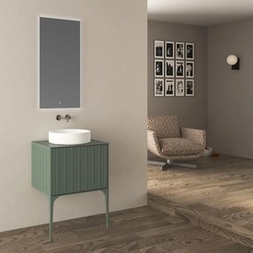 Mobile da bagno sospeso sotto lavabo Domino di Baden Haus L 60 x H 43 x P 46 cm verde cannettato opaco, 1 cassetto