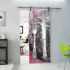 Porta scorrevole destra Posate in alluminio multicolore, L 88 x H 215 cm, con binario Lux