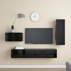 Set Di Mobili Porta Tv 4 Pz Nero İn Legno Multistrato /