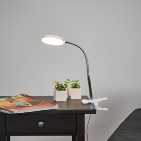 Lindby Lampada con morsetto da tavolo Milow, bianco, metallo, altezza 36 cm