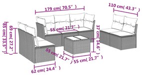 Set divano da giardino 8 pz con cuscini beige in polyrattan