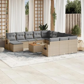 Set Divano da Giardino 13 pz con Cuscini Beige Misto Polyrattan