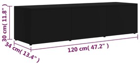 Mobile Porta TV Nero 120x34x30 cm in Legno Multistrato