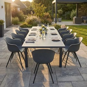 JERRI - set tavolo in alluminio cm 135/270 x 90 x 75 h con 10 Poltrone Dynamo