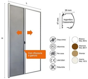 Zanzariera Per Porta Apertura Orizzontale Scorrevole 150x250 Riducibile Avorio Sangiorgio