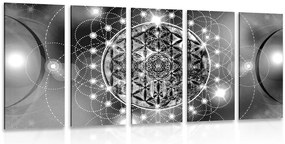 Quadri 5 pezzi – Mandala affascinante in bianco e nero