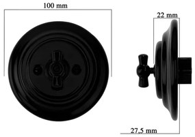 Bohemia-Design - Dimmer rotativo in porcellana stile retrò con placca 250V/10A nero