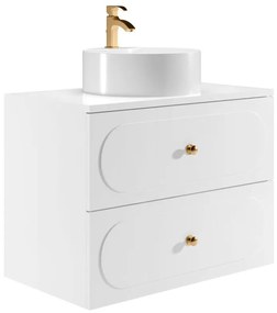 Mobile bagno sospeso con lavabo da appoggio rotondo - Bianco - 80 cm - SATOBAL