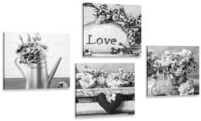 Set di quadri – Natura morta vintage romantica in bianco e nero