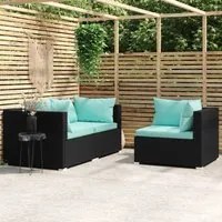 Set Divani da Giardino 3 pz con Cuscini Nero in Polyrattan 317538