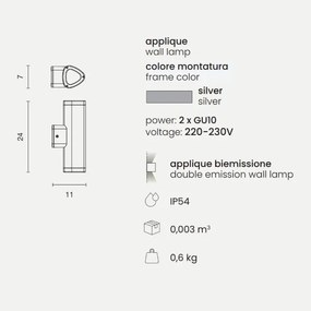 Applique RAV per esterni in alluminio verniciato Silver Grande