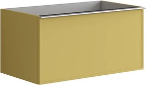 Mobile da bagno sospeso sotto lavabo Pixel frame 1 cassetto L 80 x H 40 x P 45.5 cm giallo laccato opaco, con maniglia alluminio brillante