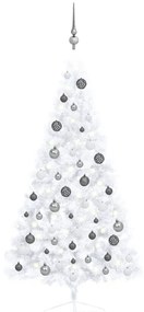 Albero di Natale a Metà Preilluminato con Palline, Albero di Natale a Metà Preilluminato con Palline Bianco 150 cm II