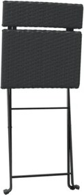 Set Pieghevole da Bistrò 3 pz Nero in Polyrattan