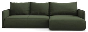 Divano angolare verde allungabile/con contenitore (con penisola a destra) Nanea – Makamii
