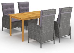 Set mobili da pranzo per giardino 5 pz grigio
