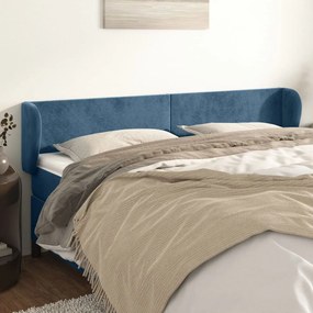 Testiera Ad Orecchio Blu Scuro 163x23x78/88 Cm İn Velluto /