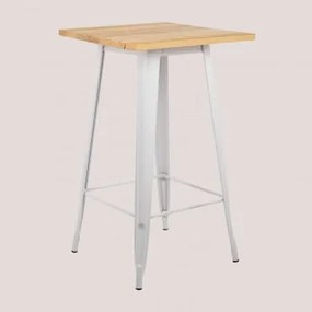 Tavolo alto quadrato in legno e acciaio (60x60 cm) LIX Bianco & Legno - Sklum
