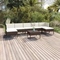 Set Divani da Giardino 8 pz con Cuscini in Polyrattan Marrone 3094543